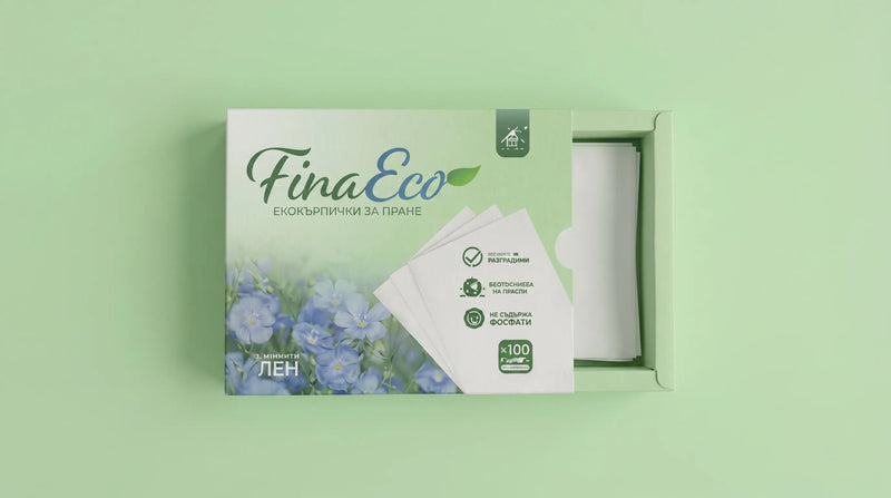 FinaEco екокърпички за пране кутия 50 броя до 100 пранета биоразградими без фосфати